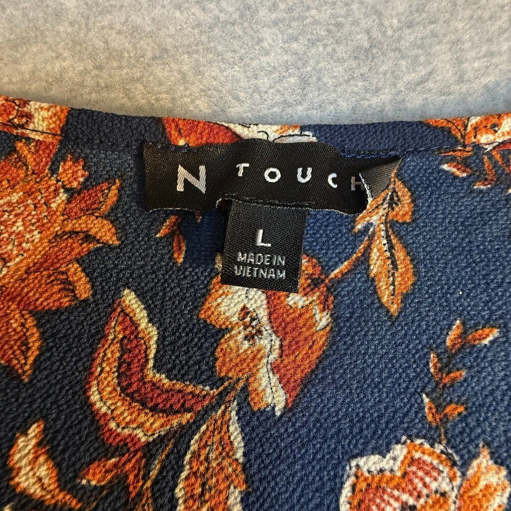N Touch Boho Floral Border Print Peasant Blouse Size Large - Picture 3 of 6